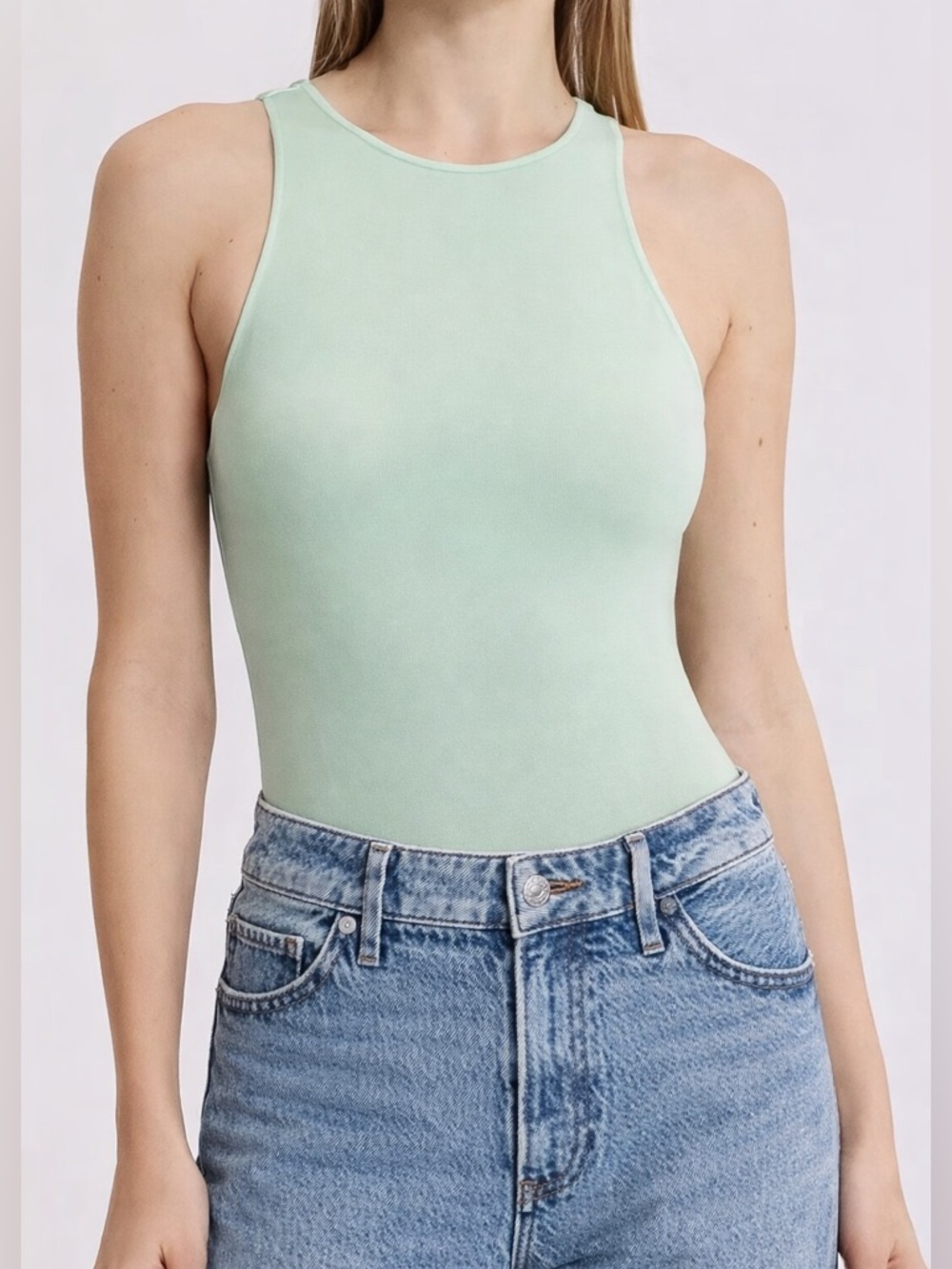 NWT Express Women's High-Neck Mint Green Bodysuit